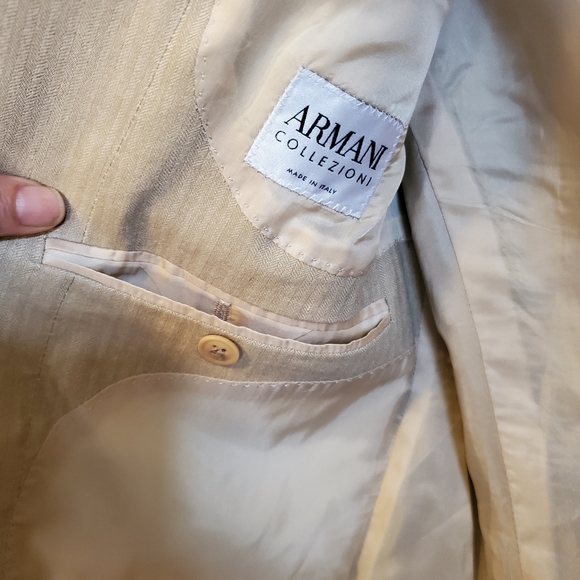 Armani Collezioni 40R Tan Linen Pinstriped Sport Coat - Picture 6 of 10